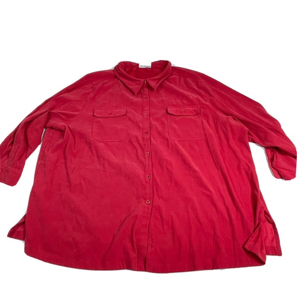 🚨 10‎ / $20 Sale 🚨 Womens 4X Roaman’s Solid HEAVY Velvet Button Up Shirt - Picture 1 of 12